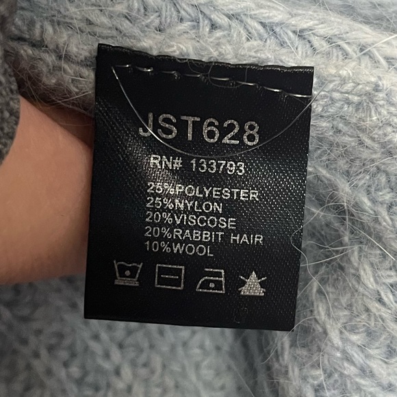 Baby blue wool rabbit hair ruffle button sweater soft small V neck long sleeve - Picture 3 of 6